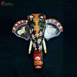 Pichwai Work Wooden Elephant Head