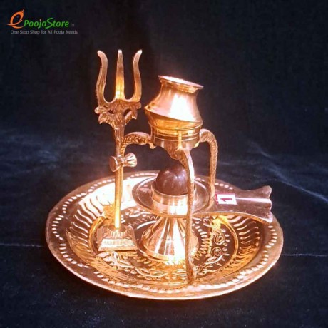 Shivalingam & Brass Plate Kalash With Tripod