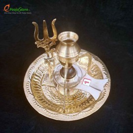 Shivalingam & Brass Plate Kalash With Tripod