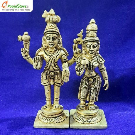 Brass Standing Shiva and Parvathi Idols 