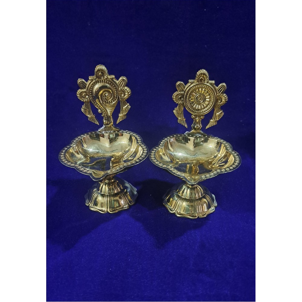 Brass Shanku Chakra Diyas  For Daily Puja 